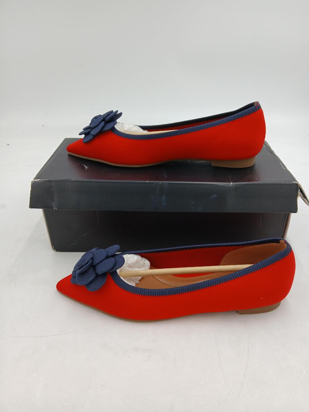 Talbots Edwin Flower Shoes Womens Red Knit Ballet Flats Pointed Toe Size 6.5